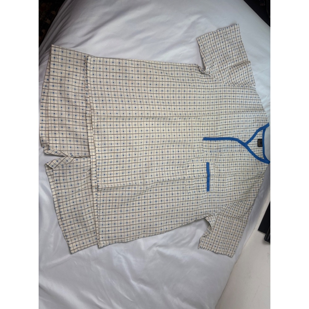 Sears Perma-Prest Pajama Set Mens Large Blue White Excellent Vintage Grid Check